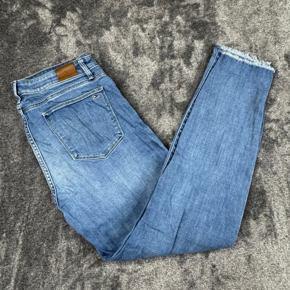 Tommy Hilfiger Jeans Tribeca Skinny Blue Denim 10 Cotton Blend Raw Frayed